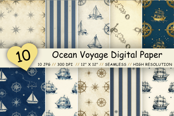 Download Ocean Voyage Digital Paper Pack, Sailing - Paper pack Collection