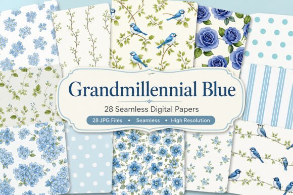 Download Grandmillennial Blue Seamless Paper - Seamless paper Collection