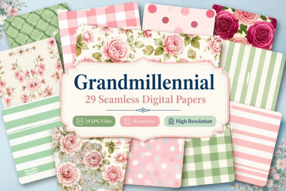 Download Grandmillennial Digital Paper Pack - Paper pack Collection