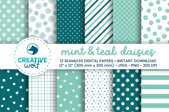 Download Mint and Teal Daisies Digital Paper Pack - Paper pack Collection