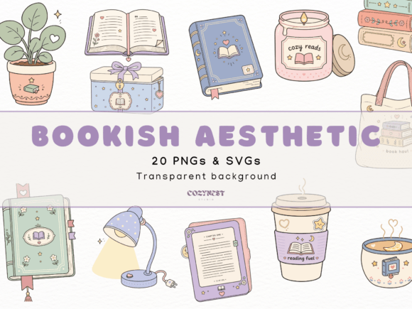 Download Cozy Bookish Cliparts, Reading Aesthetic - Aesthetic Collection